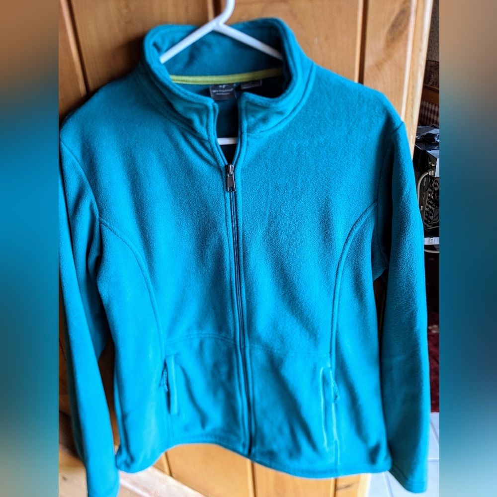White Sierra Womens Size Large Fleece Blue Teal Full Zip Jacket Zip Pockets